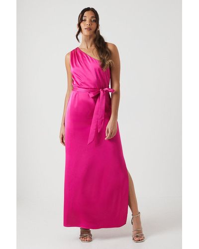 Oasis Petite One Shoulder Satin Maxi Bridesmaid Dress - Pink