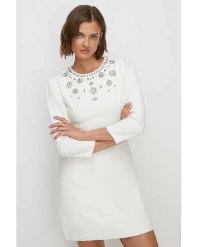 Oasis Embellished Cady Crepe Mini Dress - White