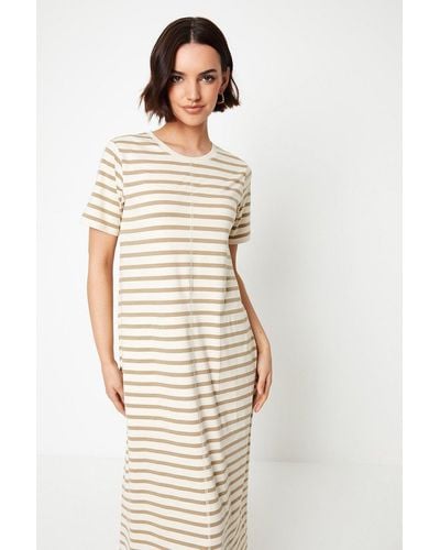 Oasis Stripe Trapeze Midi T- Shirt Dress - Natural
