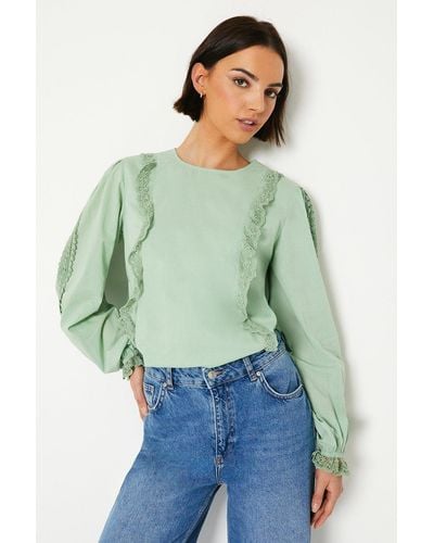 Oasis Broderie Ruffle Detail Blouse - Green