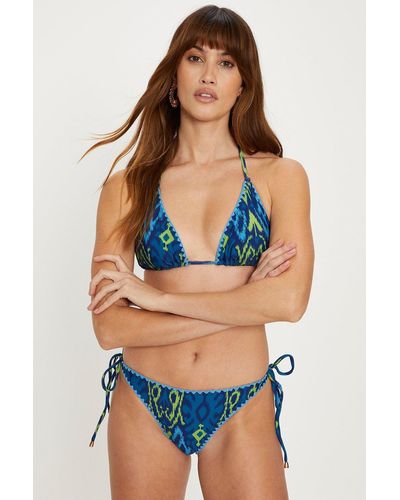 Oasis Aztec Shiny Tie Side Bikini Bottom - Blue