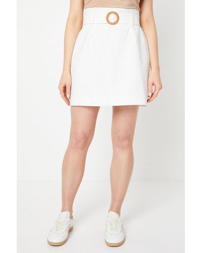 Oasis Linen Tortoise Shell Belted Mini Skirt - White