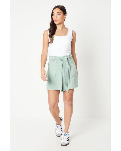 Oasis Petite Top Stitch Belted Short - Blue