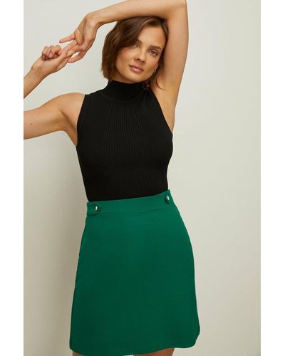 Oasis Ponte Button Detail Mini Skirt - Green