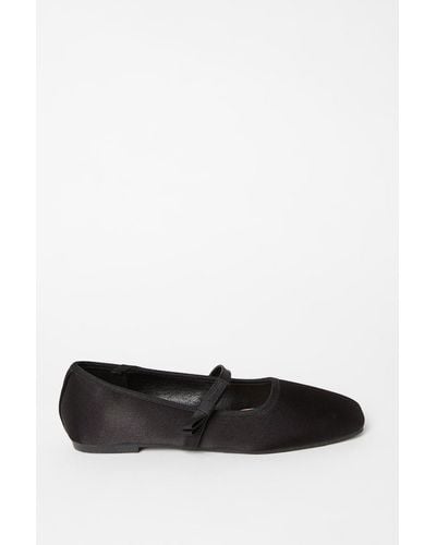Oasis Beaux Square Toe Bow Mary Jane Flat Ballet Court Shoes - Black