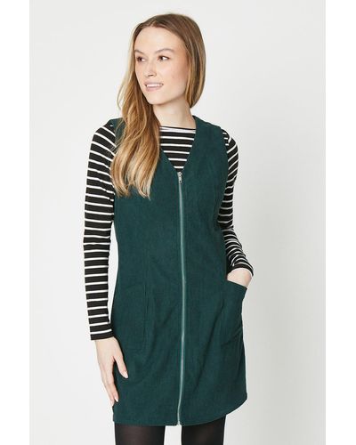 Oasis Cord Zip Front Mini Dress - Green