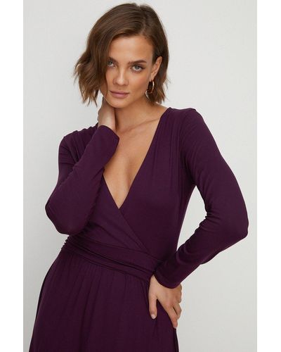 Oasis Jersey Fixed Wrap Midi Dress - Purple