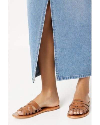 Oasis Imogen Leather Lattice Flat Sandals - Blue