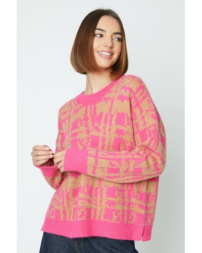 Oasis Abstract Check Cosy Jumper - Pink