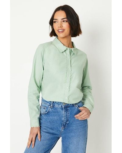 Oasis Scallop Edge Poplin Shirt - Green