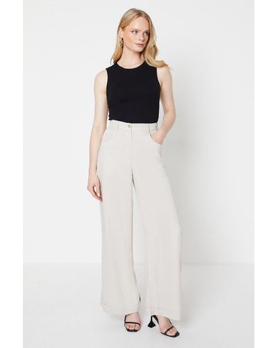 Oasis Top Stitch High Waisted Wide Leg Trouser - White