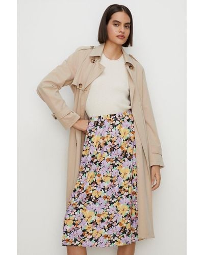Oasis Slinky Jersey Floral Printed Pleated Midi Skirt - Natural