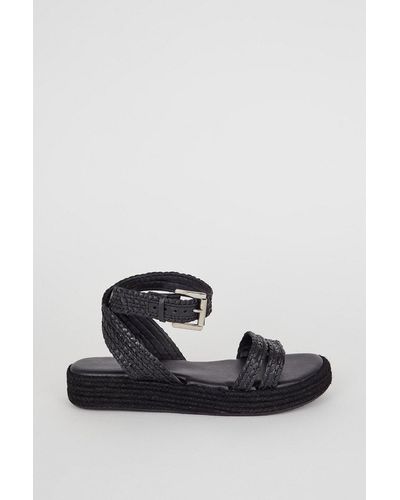 Oasis Leather Plaited Double Strap Sandals - Black