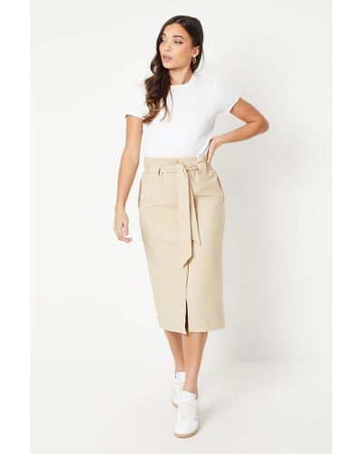Oasis Petite Twill Paperbag Midi Skirt - Natural
