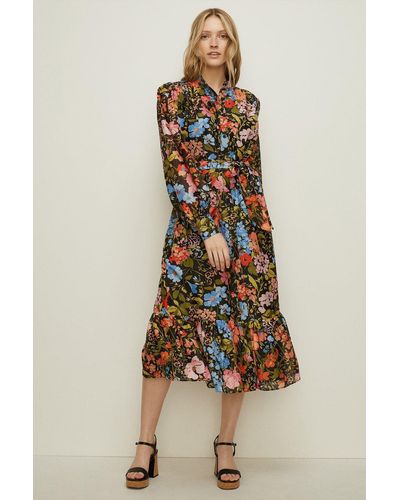 Oasis Floral Organza Midi Shirt Dress - Natural