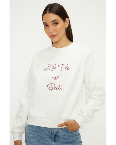 Oasis La Vie Est Belle Embroidered Sweatshirt - White