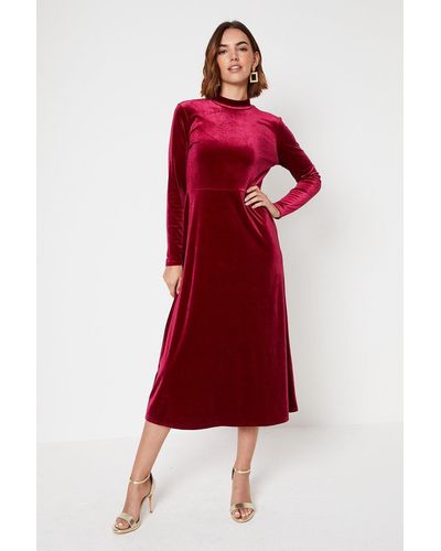 Topshop Maternity Wine Red Crushed Velvet Dress UK 10 Long Sleeve