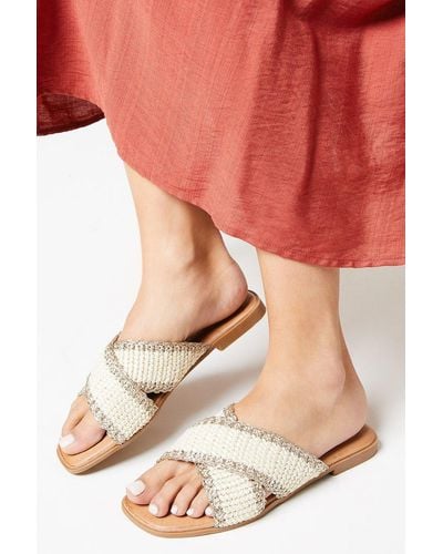 Oasis Bambie Woven Material Cross Strap Flat Sandals - Pink