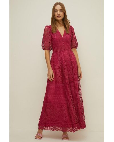 Oasis Premium Lace V Neck Maxi Dress - Red
