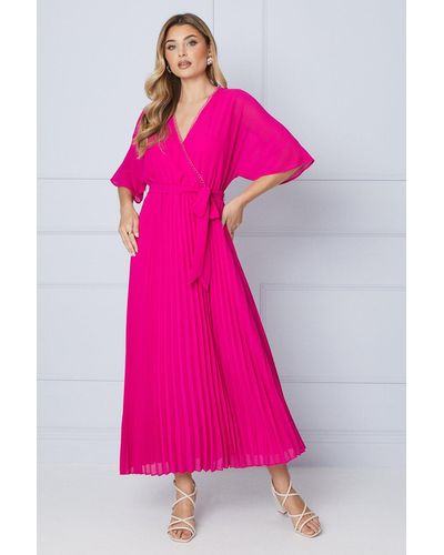 Oasis Kimono Sleeve Pleated Midi Dress - Pink
