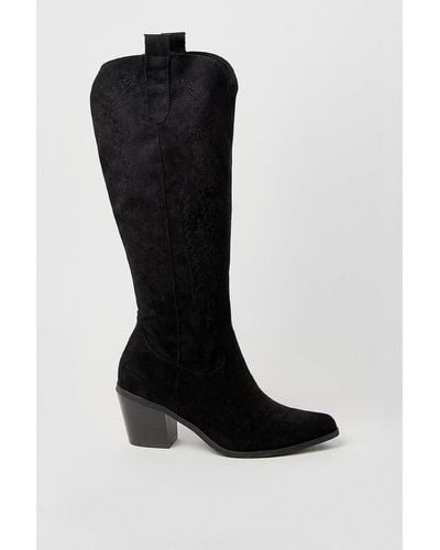 Oasis Judie Unlined Stitch Detail High Leg Western Boots - Black