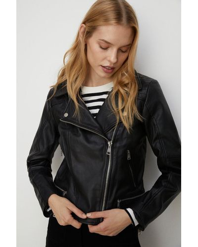 Oasis Real Leather Biker Jacket - Black