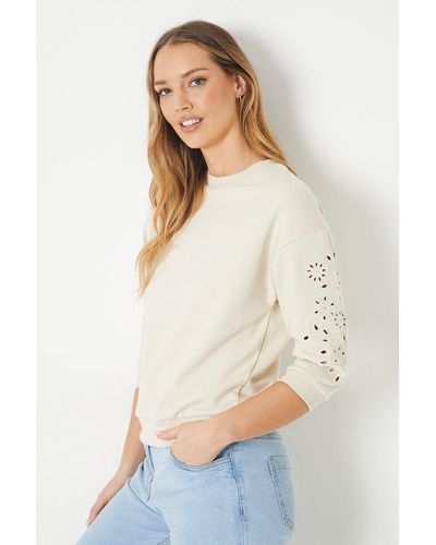 Oasis Embroidered Cutwork Short Sleeve Sweatshirt - White
