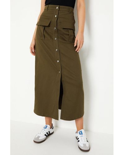 Oasis Twill Pocket Button Through Maxi Skirt - Green