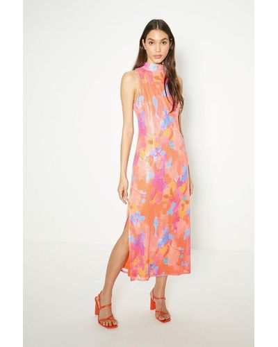 Oasis Floral Sequin Halter Midi Dress in Black Lyst UK