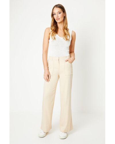 Oasis Top Stitch Patch Pocket Wide Leg Trouser - Natural