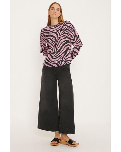 Oasis Pink Zebra Lace Trim Blouse - Multicolour