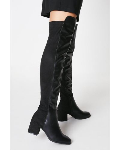 Oasis Round Toe Block Heel Back Stretch Over The Knee Boots - Black