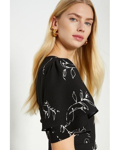 Oasis Mono Floral Printed Crepe Belted Jumpsuit - Black