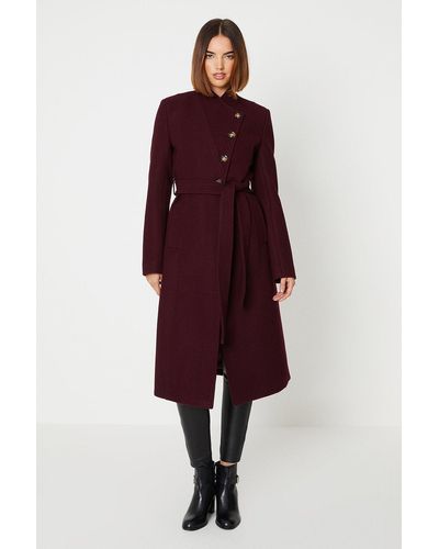 Oasis Belted Button Through Midi Wrap Coat - Red