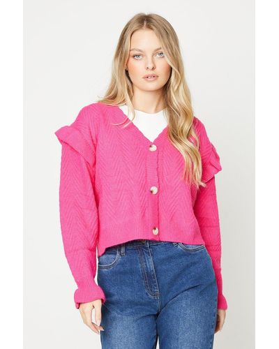 Oasis Scallop Edge Frill Detail Cardigan - Pink