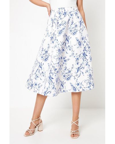 Oasis Floral Ottoman Twill Maxi Skirt - Blue