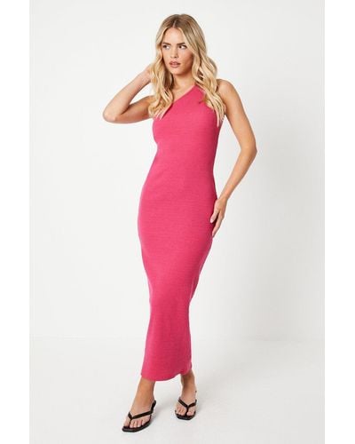 Oasis Petite Rib Asymmetric Bodycon Maxi Dress - Pink
