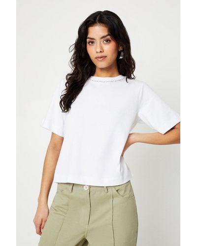 Oasis Petite Rhinestone Neck Jersey T-shirt - White