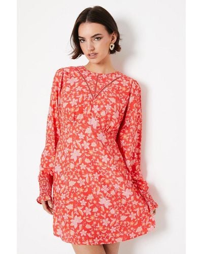 Oasis Pink Floral Trim Insert Mini Shift Dress - Red