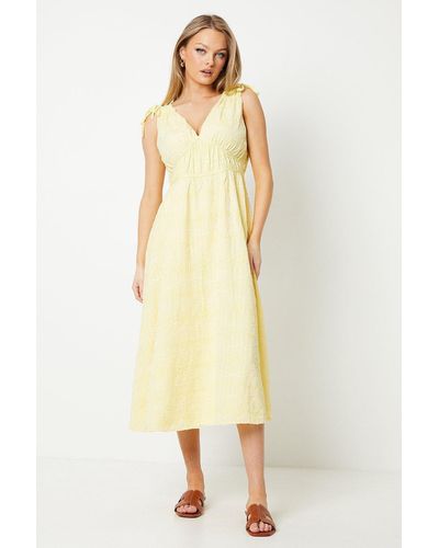 Oasis Embroidered Cotton Gathered Detail Midaxi Dress - Yellow