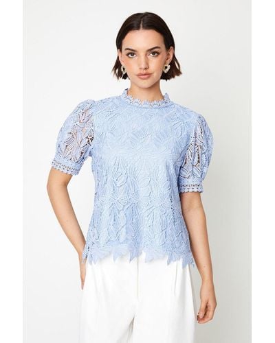 Oasis Lace Puff Sleeve Top - Blue
