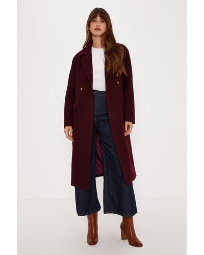 Oasis Double Breasted Midi Wrap Coat - Red
