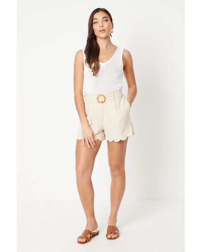 Oasis Petite Linen Belted Tailored Shorts - White