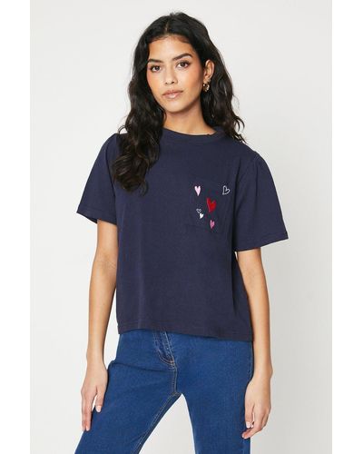 Oasis Petite Heart Pocket Embroidered T-shirt - Blue