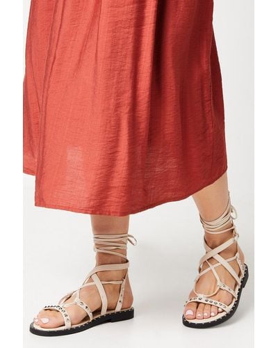 Oasis Britney Lace Up Studded Gladiator Sandals - Red