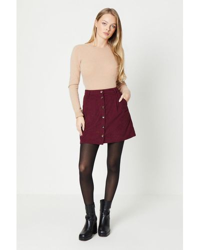 Oasis Cord Button Front Mini Skirt - Red