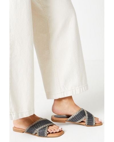Oasis Bambie Woven Material Cross Strap Flat Sandals - White