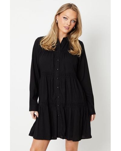 Oasis Trim Insert Cotton Mini Shirt Dress - Black