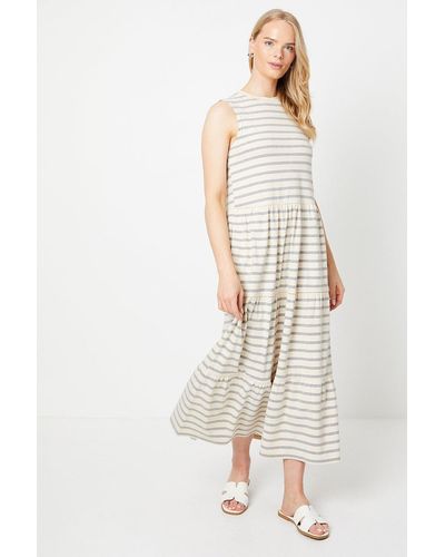 Oasis Stripe Tiered Midi Dress - White