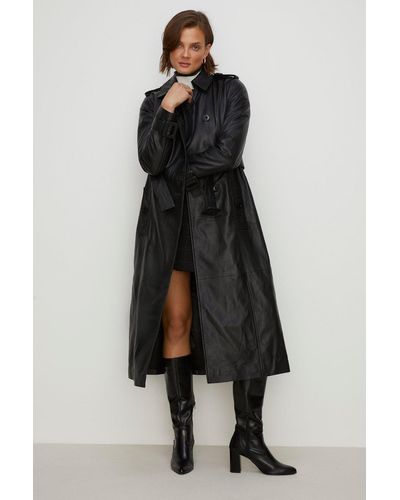Oasis Leather Trench Coat - Black